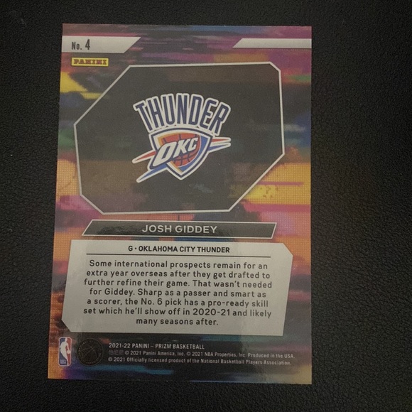 Josh Giddey(rookie)- 2021-22 panini Prizim basketball #4 - Picture 2 of 2